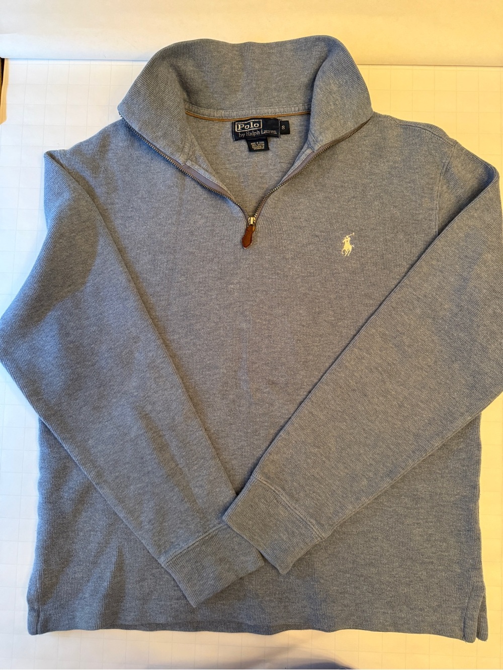 Ralph Lauren Men's Heather Blue Quarter-Zip Crewneck Sweater